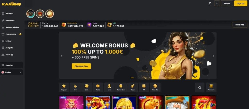 Kaasino official lobby interface